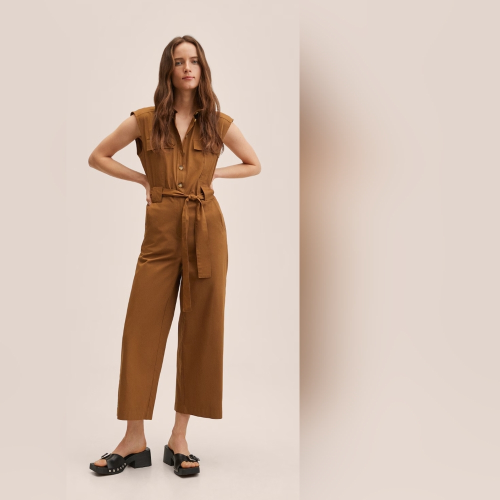 Mango Belted Cotton Jumpsuit Size M